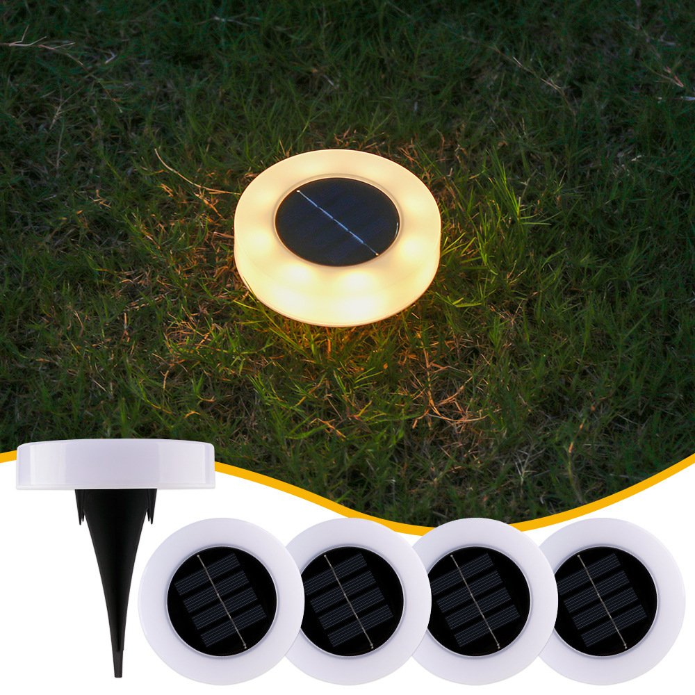 FY818 LED Solar Ground Lights Outdoor Disc White/Daylight Color IP65 Waterproof 360 Beam Angle Light Sensor Garden 5W Portable