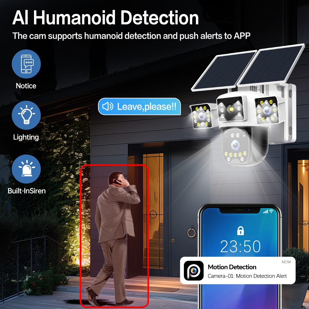 Hieasy Street Light Solar Camera Wireless 4G Sim Card Network Camera Human Tracking Two-Way Audio Home Security CCTV Camera