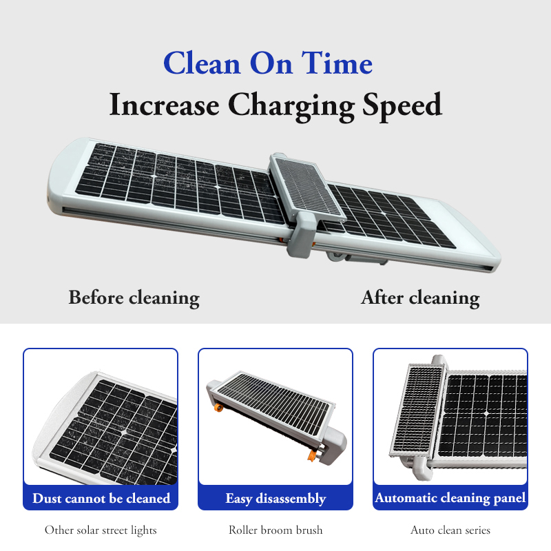 Auto Cleaning Smart All in One Led Solar Street Light with Lithium Ion Battery