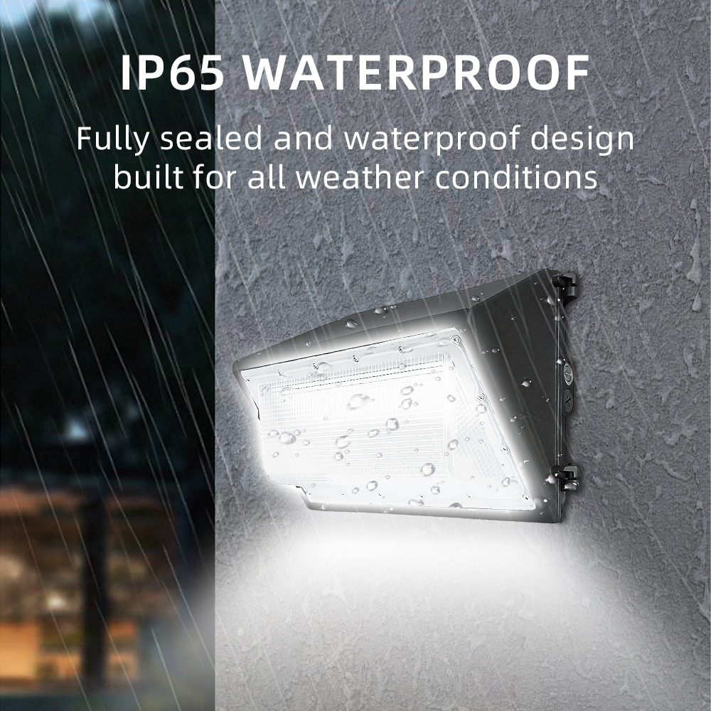 Minglight Outdoor Permanent Wall Pack Light 60W 100W 120W Square Dusk-to-Dawn Sensor LED Aluminum Base Mounted on House Walls