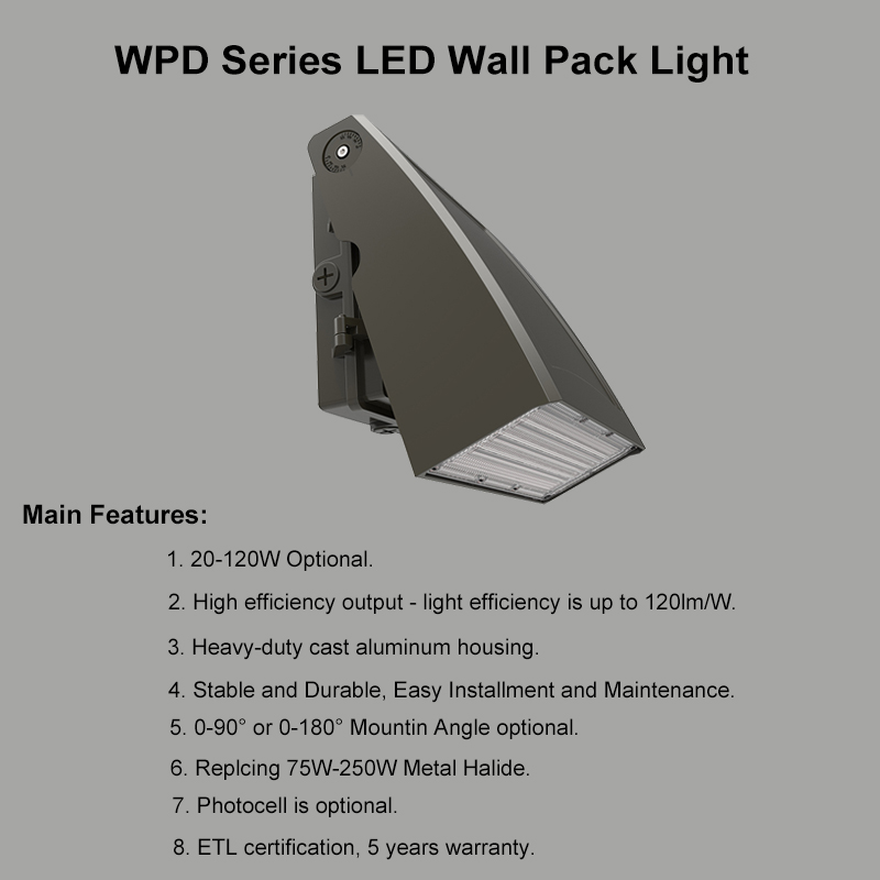 20W 30W 40W 60W 80W 100W 120W ETL 5 Years Warranty Outdoor Rotatable Full Cut-off LED Wall pack Light with Photocell
