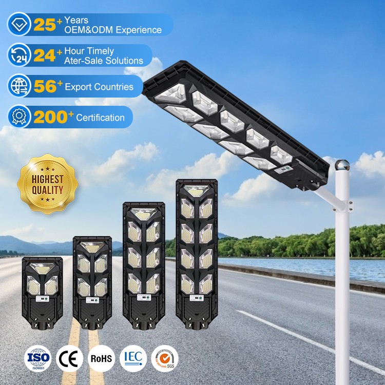 NanDe IP65 Waterproof Outdoor 300W-900W LiFePO4 Battery All In One Solar Street Light for Highways Public Roads
