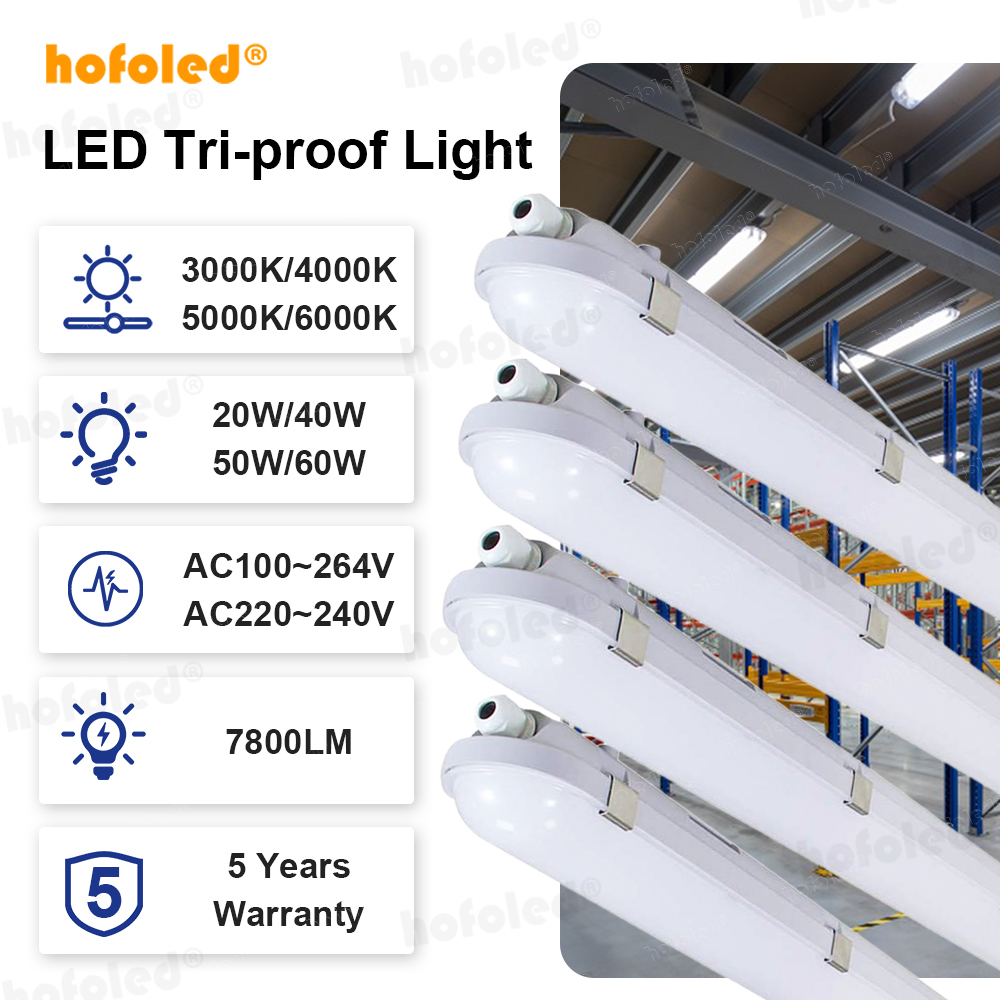Hofoled 4FT 120cm IP65 Industrial Warehouse Light 130lm/W Waterproof LED Tri-proof Light/LED Vapor Tight Light/LED Batten Light