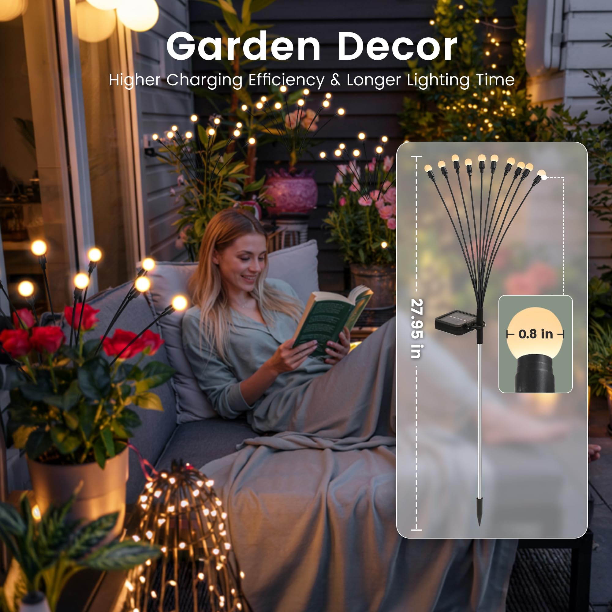 Solar Powered Firefly Lights Outdoor Swaying LED Landscape Lights for Garden Patio Yard Pathway Lawn Holiday Decoration