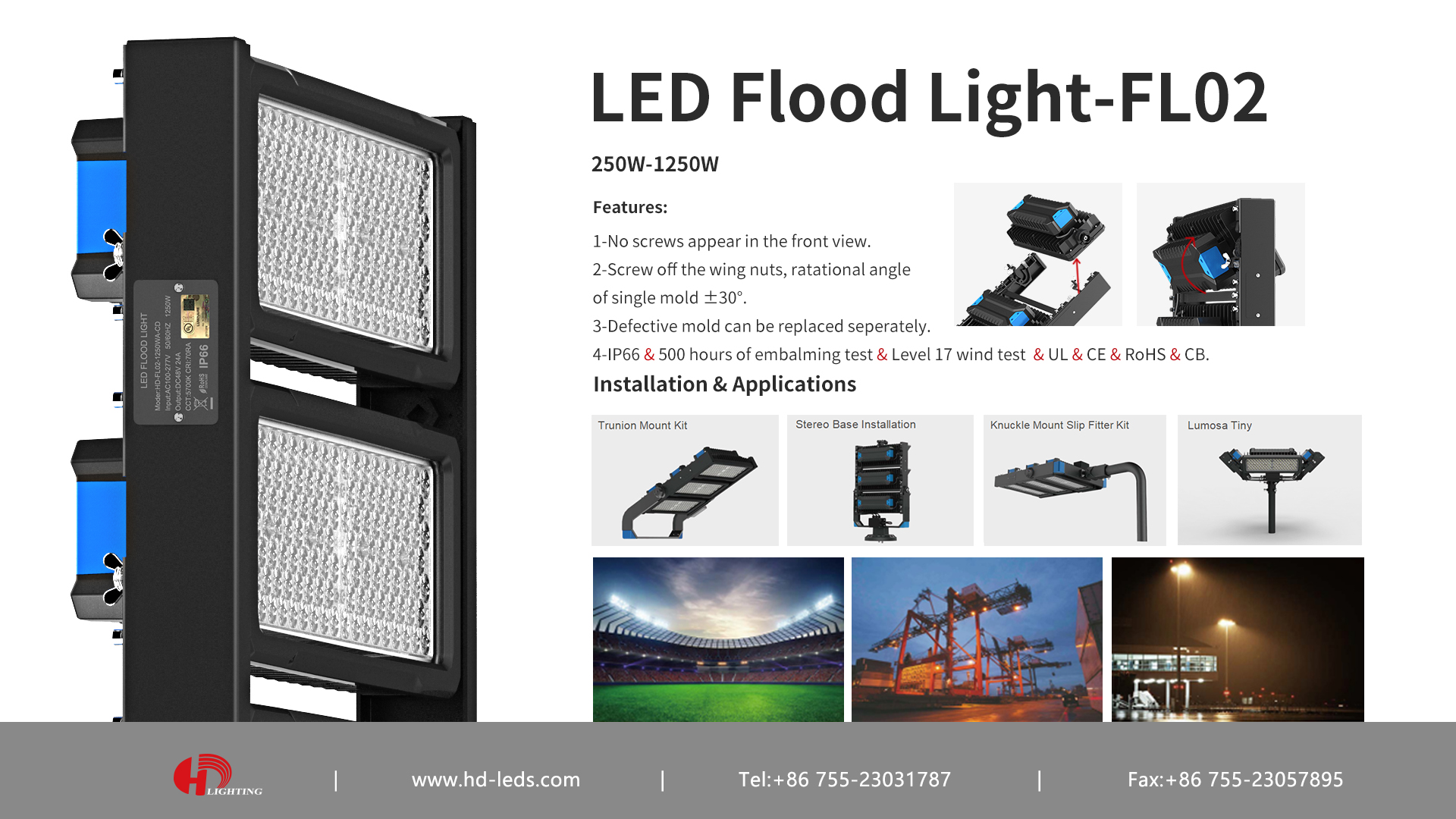 High Power 1000W for Football Field Tennis Court Plaza IP66 Sports Light Led Flood Light