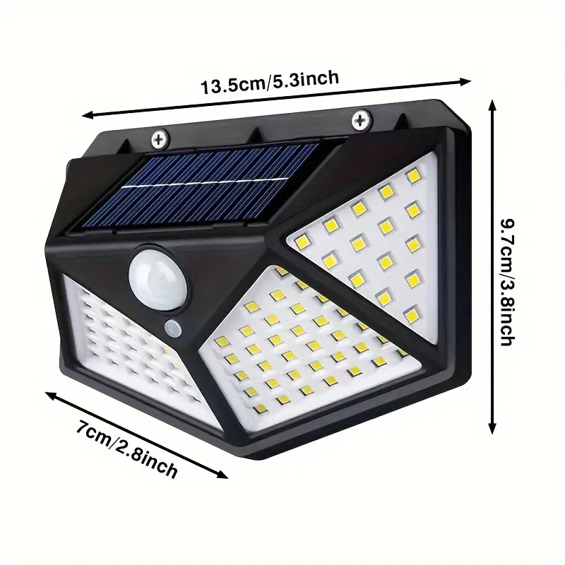 Solar Powered Lights Outdoor 100 LED 3 Lighting Modes Motion Sensor Wall Lamp Waterproof Wall Lights for Fence Yard Pathway