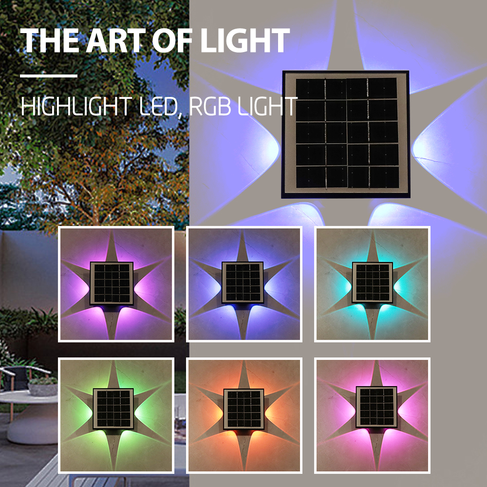 NEW Wall Lamp Solar Powered Outdoor Waterproof PHOTOELECTRIC INDUCTION Garden Lamp Fence Landscape RGB Solar Wall Lights
