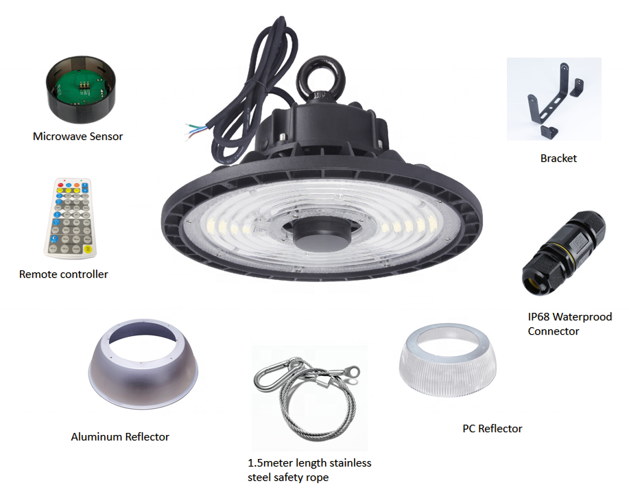 5 Years Warranty IP65 Dimmable Motion Sensor 100W 150W 200W 240W Warehouse UFO High Bay LED Lights