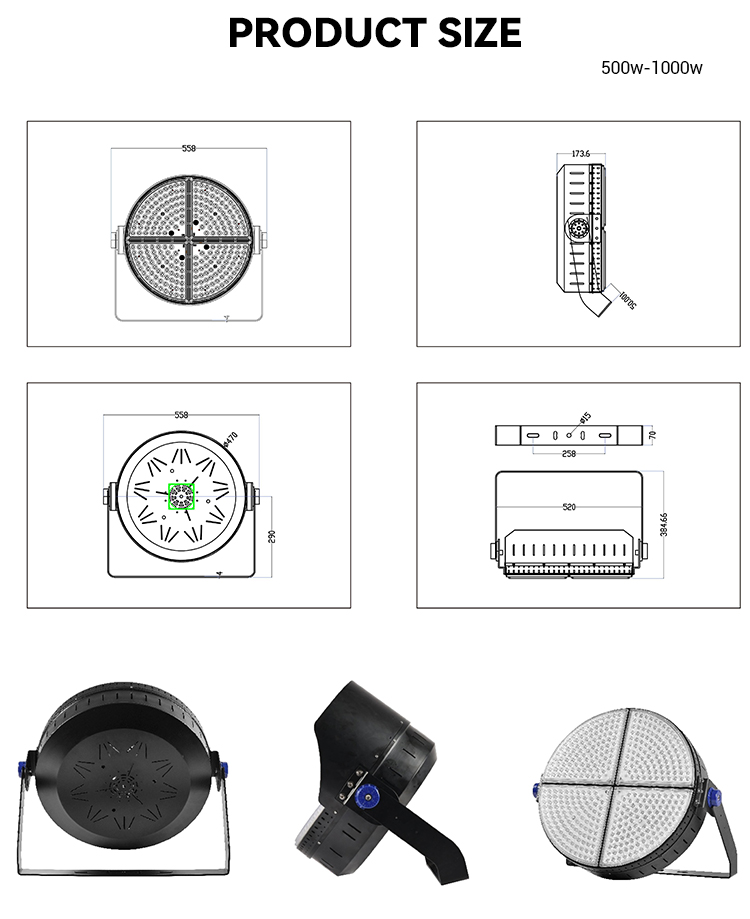 Outdoor Football Stadiums and Sport Fields Flood Light Modules 600W Aluminum LED IP65 Design