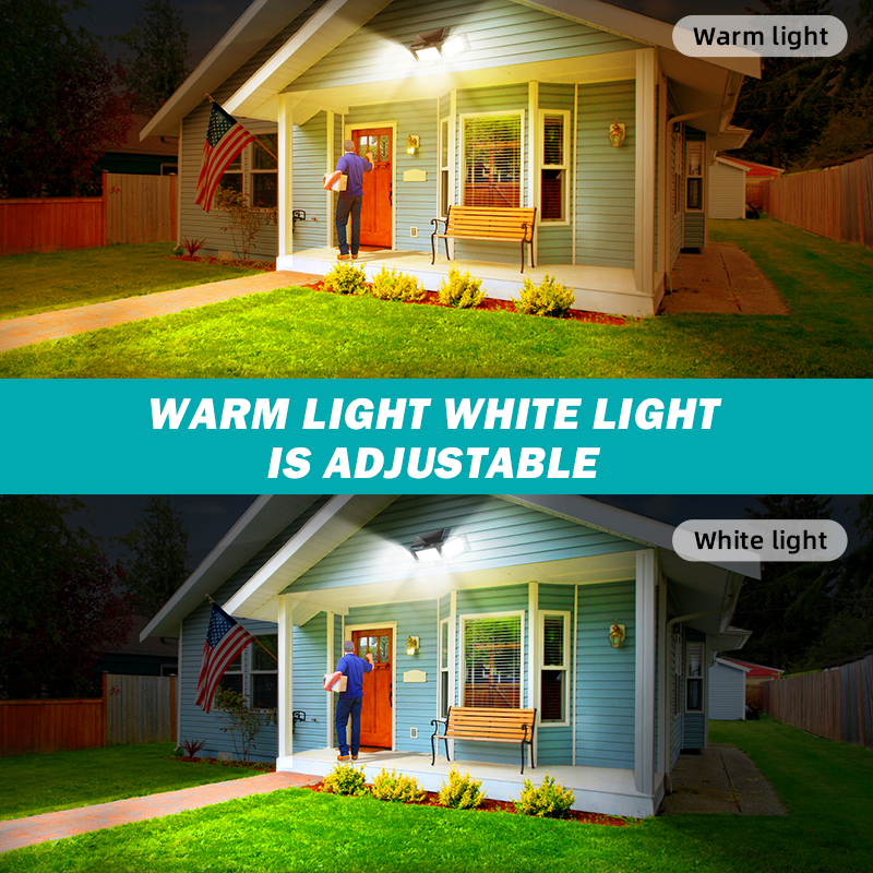 AuSilver Outdoor Remote Security Wall Light 3 Head Motion Sensor Waterproof IP67 Solar Panel for Garden Landscape Solar Light
