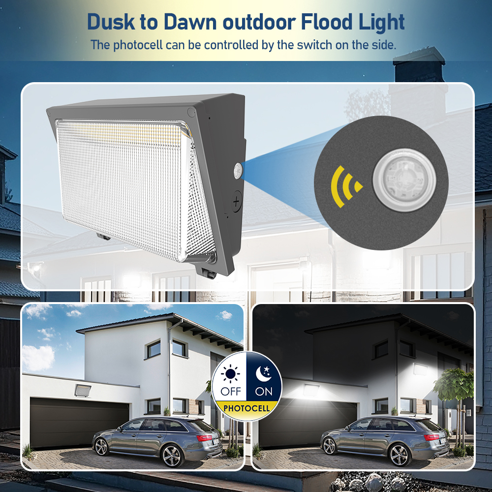 USA Stock IP65 Aluminum 80W LED Wall Pack Light Dusk-to-Dawn Photocell Full Cutoff Square for Outdoor Use House Garage 120-277V