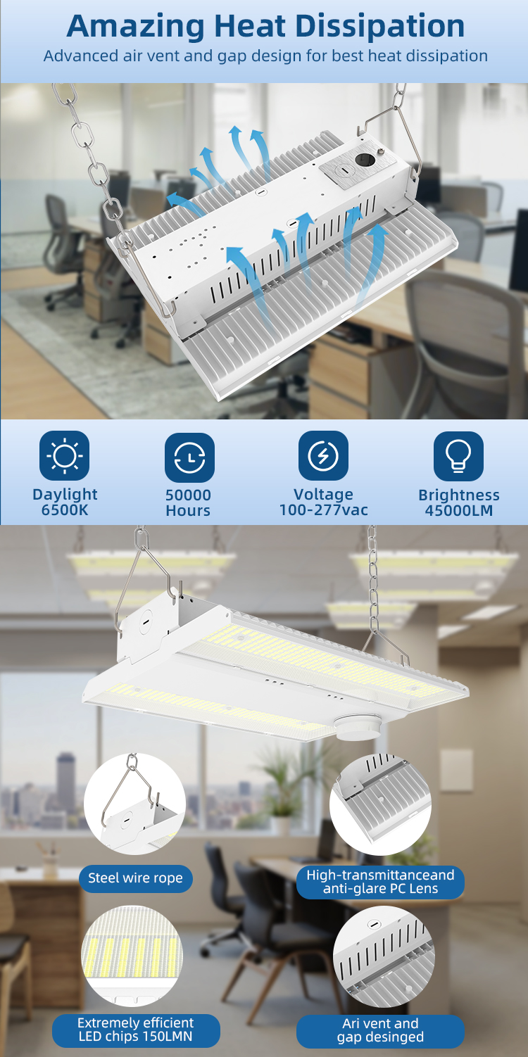 240W IP65 Linear High Bay for Lights for Commercial Warehouse Lighting
