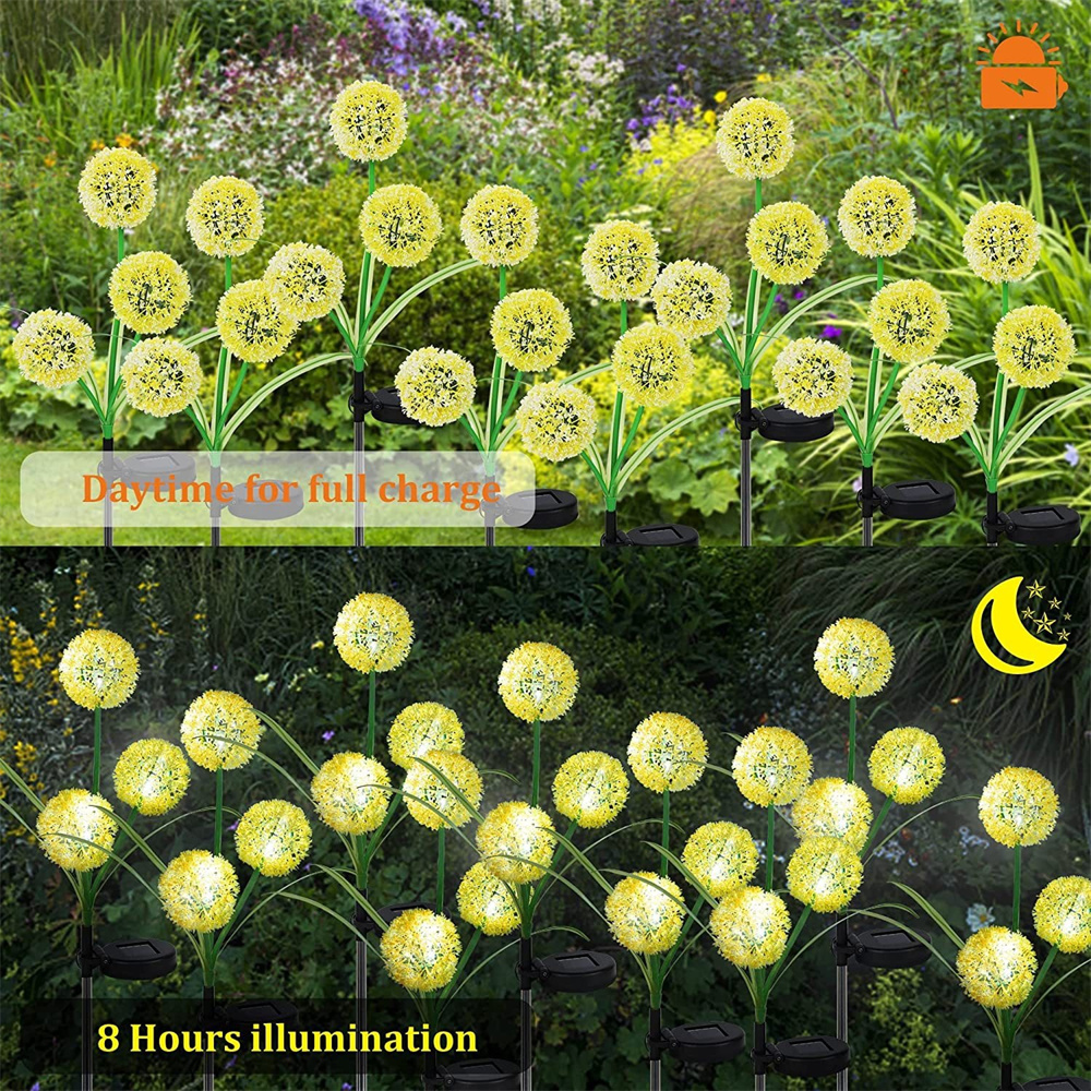 Outdoor Waterproof LED Decorative Light Lamp Solar Dandelion Flower Light for Backyard &amp; Exterior Garden Patio Decoration