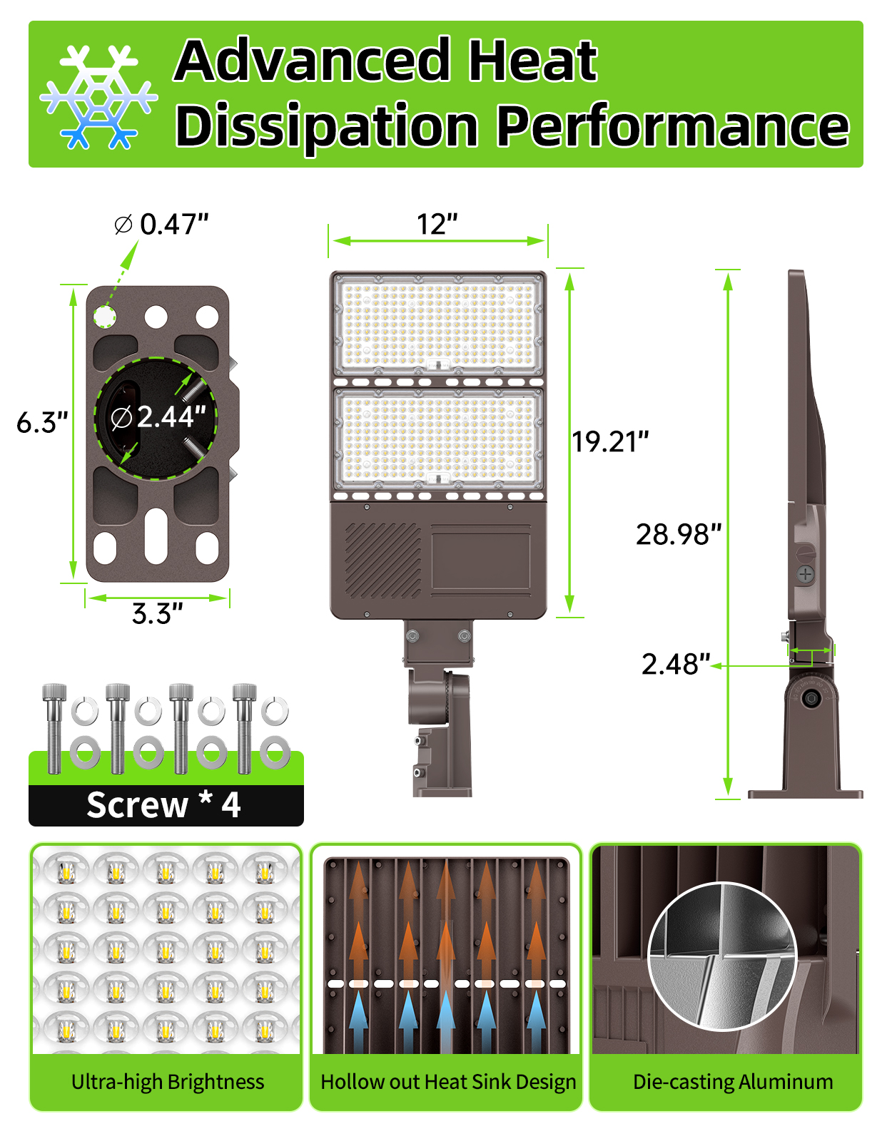 Outdoor Area Lamp US CA Stock 150W 200W 240W 320W 400W 500W Road Fixture Industrial LED Pole Parking Lot Smart Street Lights