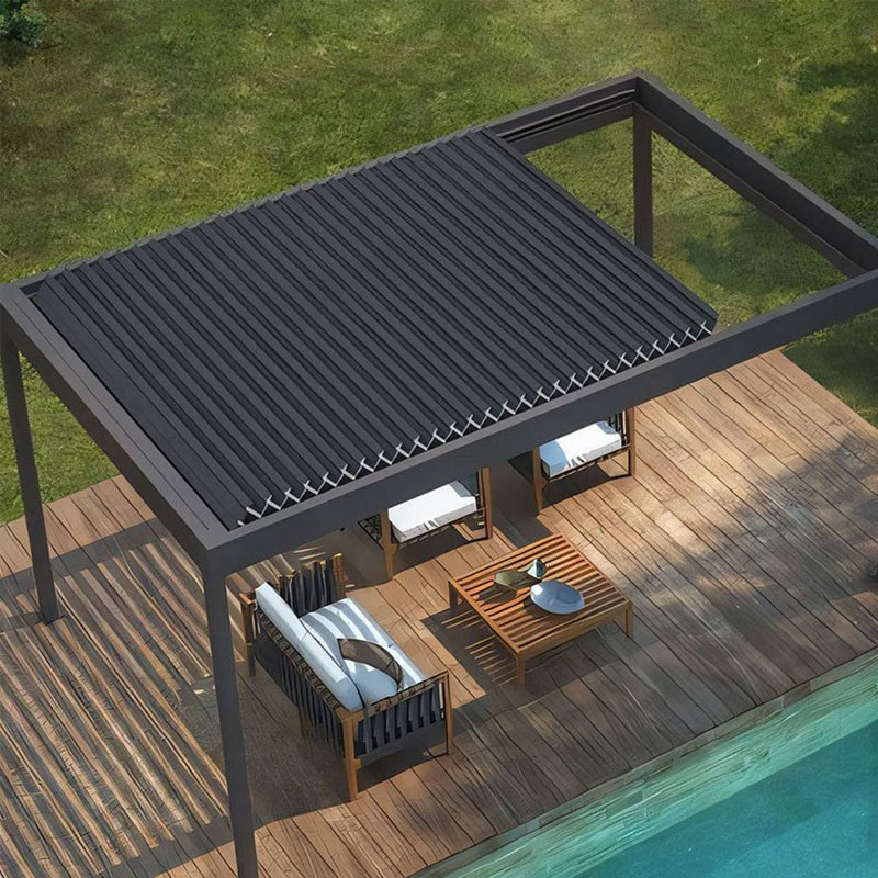 DEEZON Retractable Motorized Aluminum Louvered Roof Waterproof Dimmable Rgb Lighting Luxury Bioclimatic Pergola System
