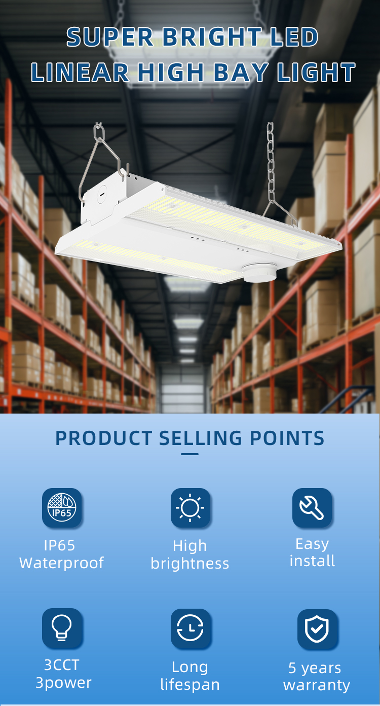 240W IP65 Linear High Bay for Lights for Commercial Warehouse Lighting