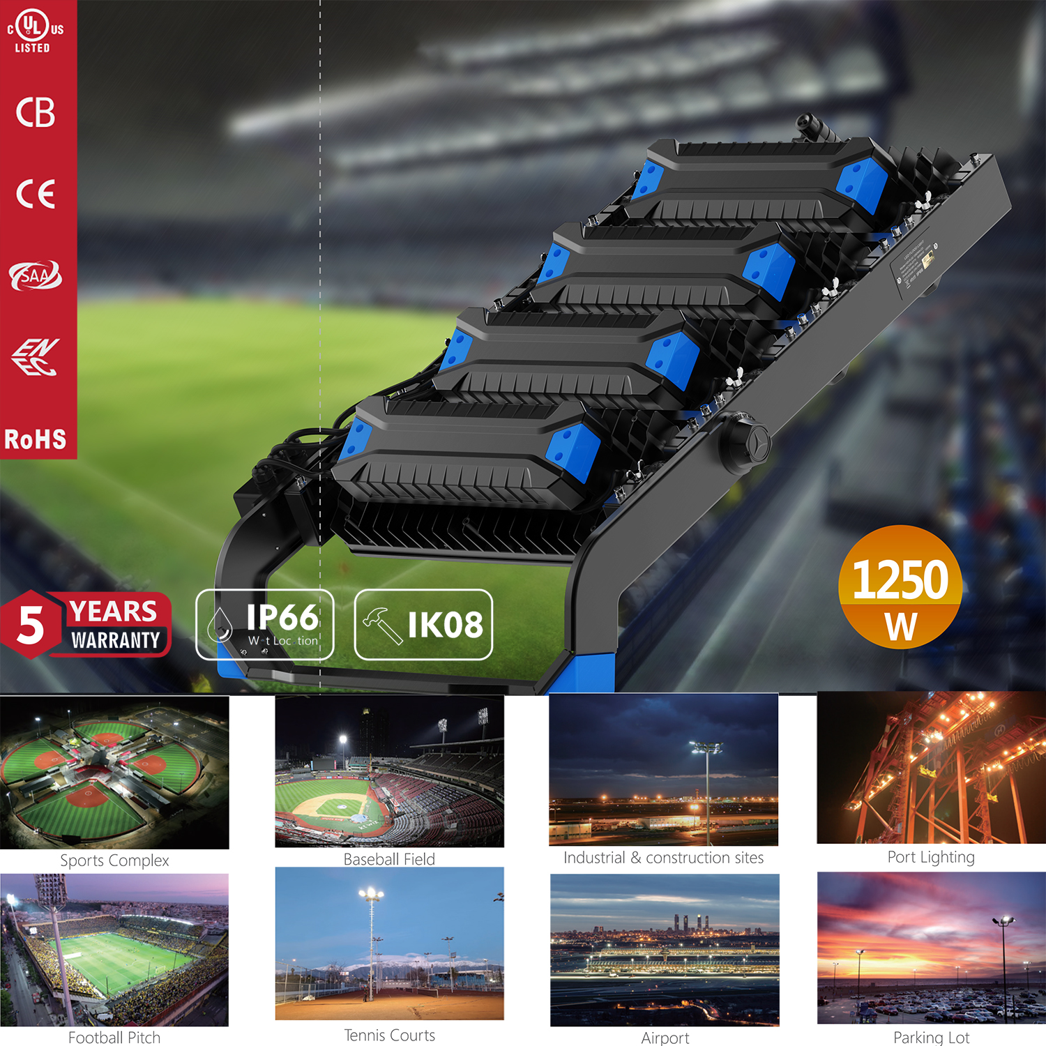 High Power 1000W for Football Field Tennis Court Plaza IP66 Sports Light Led Flood Light