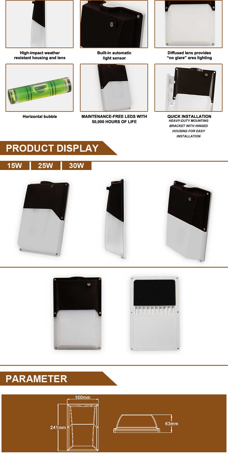 Motion Sensor Lights Mini LED Wall Pack Fixture 15w LED Outdoor Wall Light with DLC Certificate