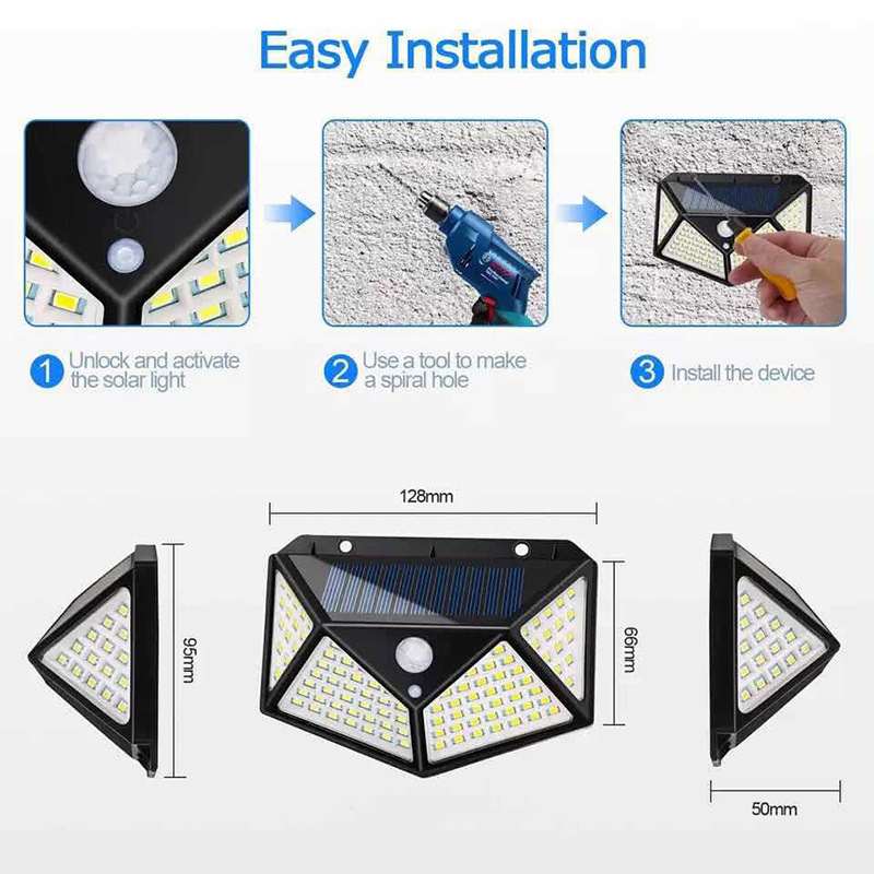 1/2/4 Packs Outdoor 270 Lighting Degree 100 Led Motion Sensor Solar Power Led Wall Light