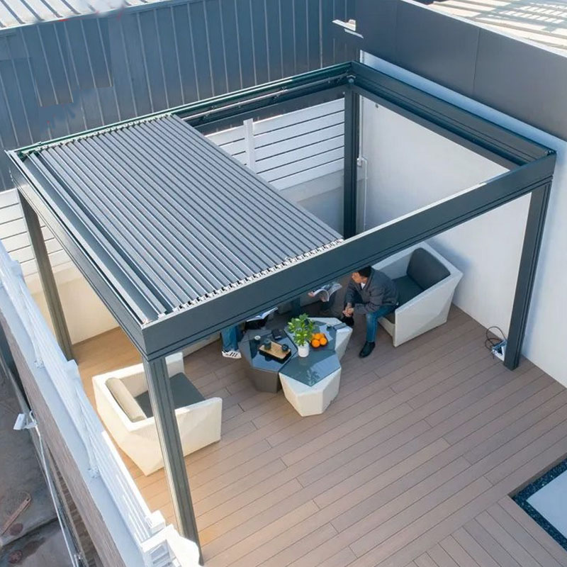 DEEZON Retractable Motorized Aluminum Louvered Roof Waterproof Dimmable Rgb Lighting Luxury Bioclimatic Pergola System