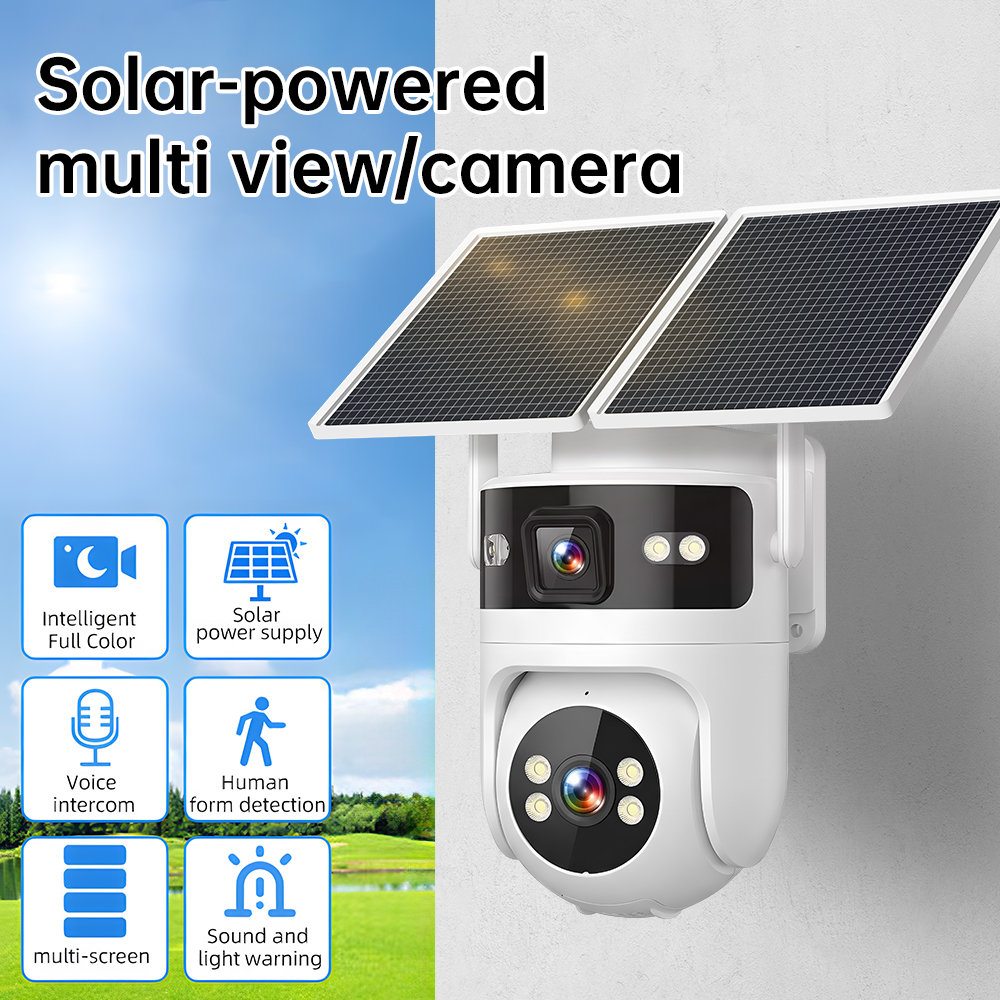 Dual Lens Outdoor Memory Card Motion Detection Solar Panel Energy Low Power 4G Security Network PTZ Solar Camera