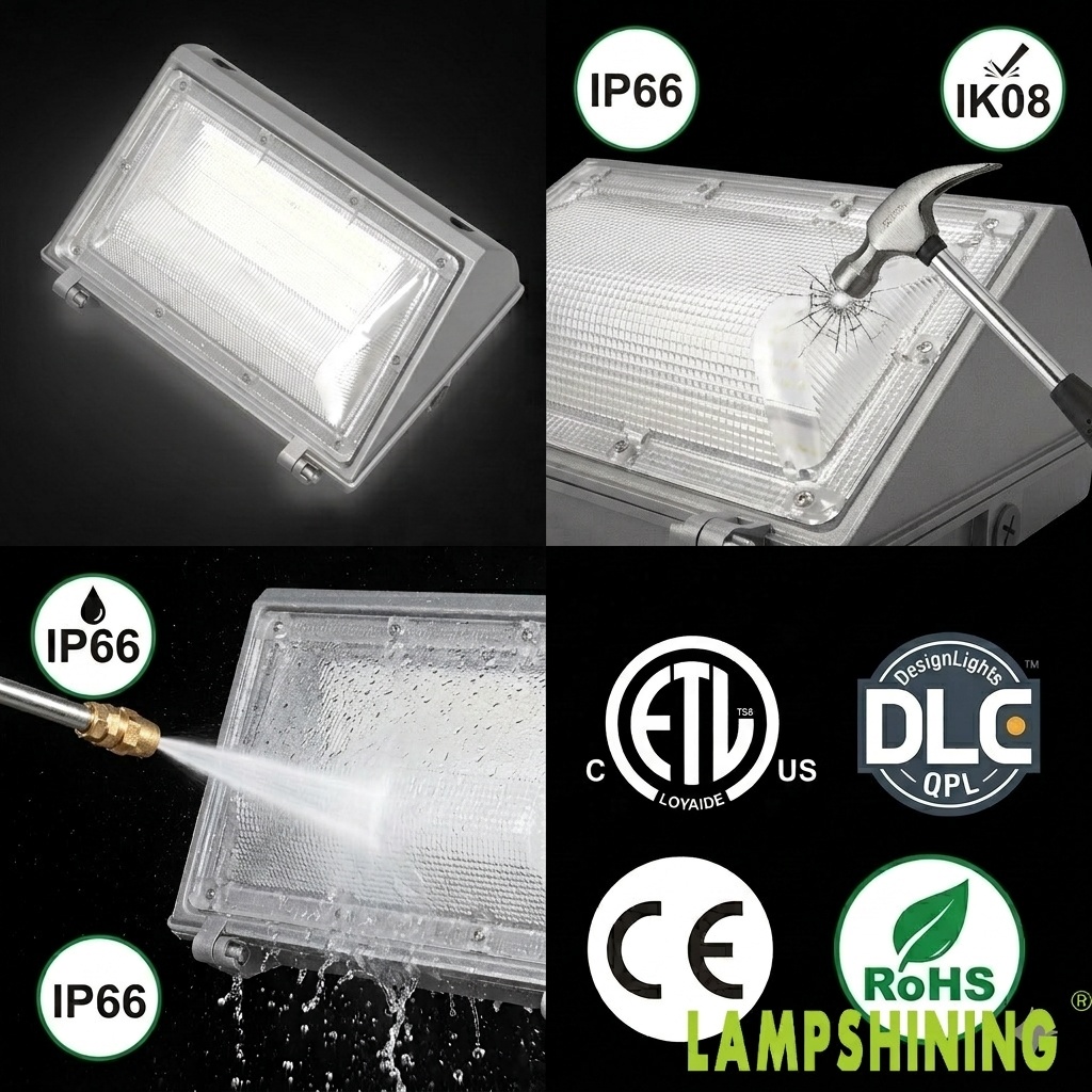 120W LED Wall Pack Light 150lm/W ETL DLC IP65 30000lumen Aluminum Dusk to Dawn Outdoor Commercial Security Lighting 5Y Warranty