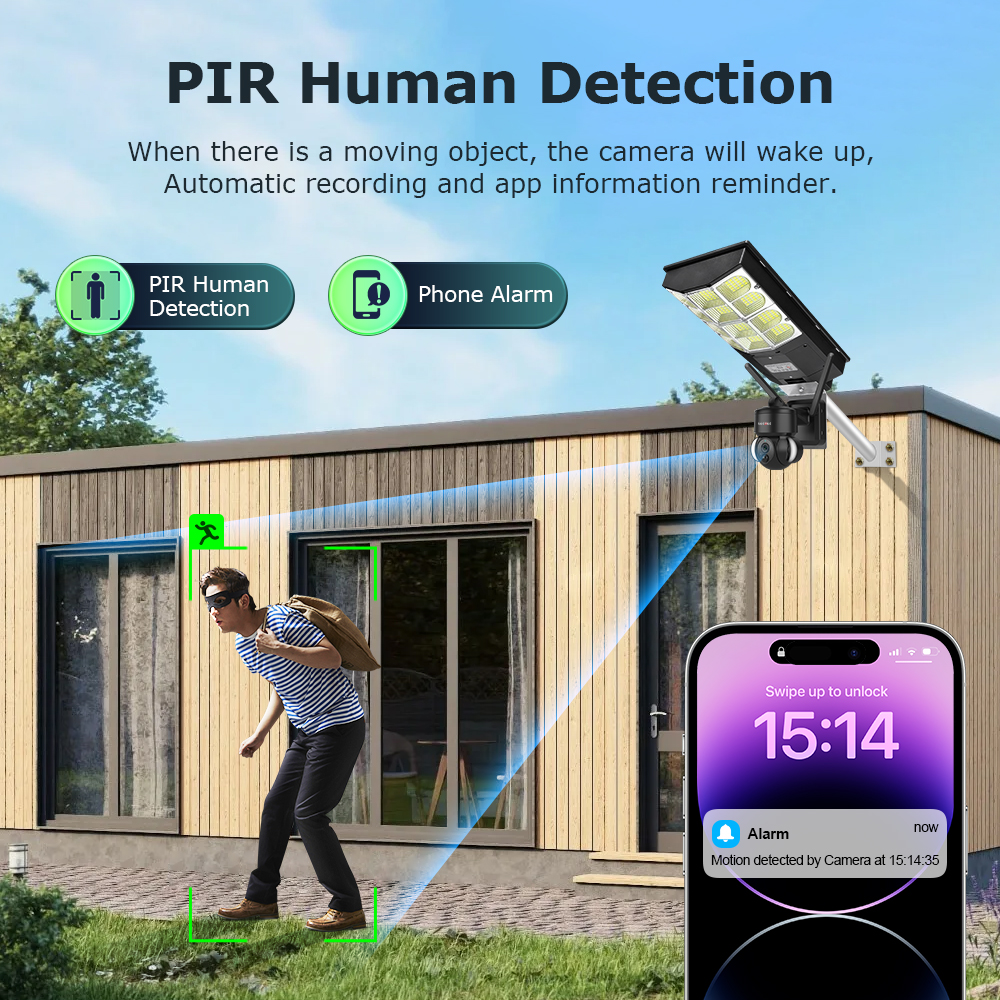 2025 Outdoor IP66 Waterproof Security Solar Camera 4G Sim Card Garden Street Light Color Night Vision Cctv All In One System