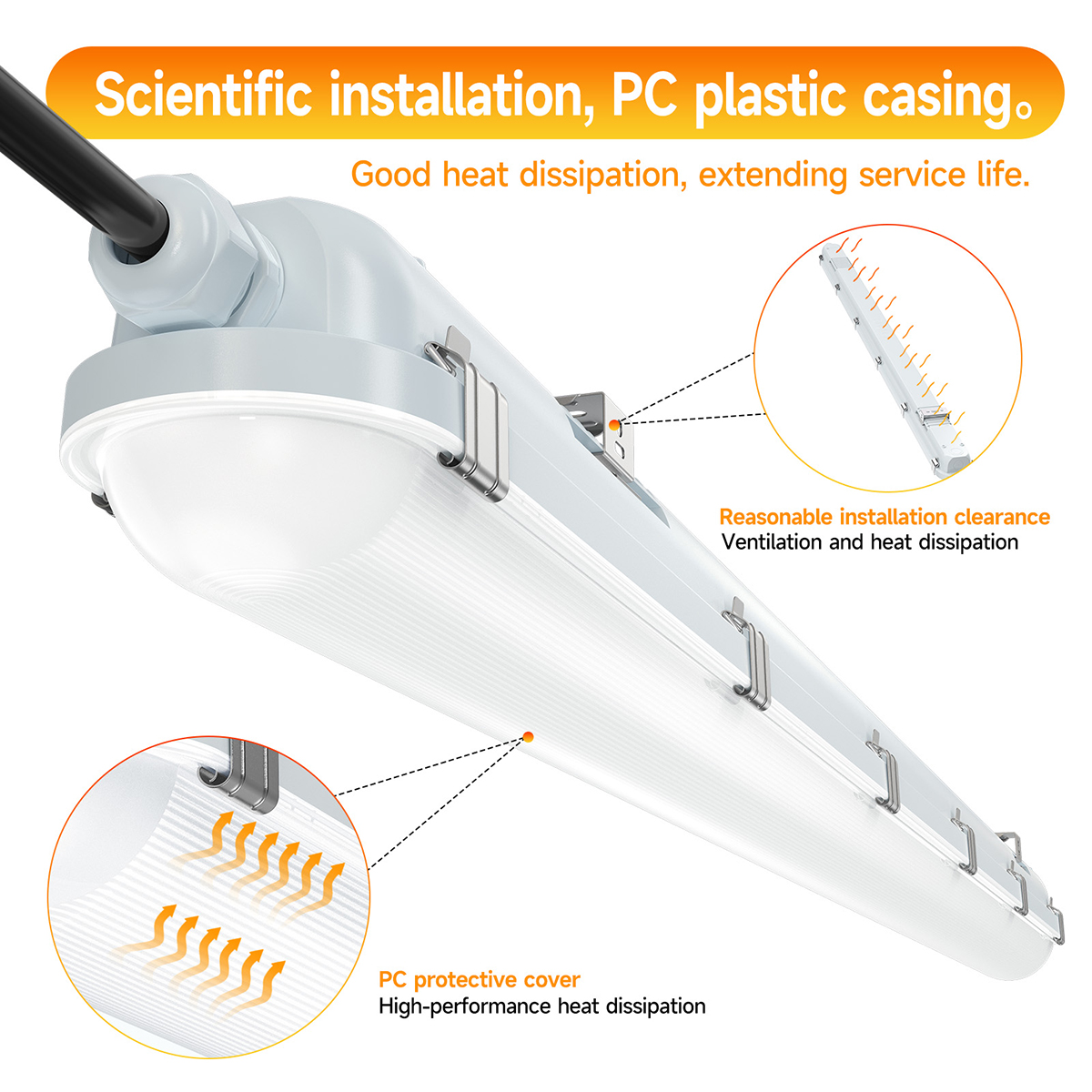 Stock In US LED Tri-Proof Light 4ft 60W 3000K-6500K Wattage 5CCT Selectable IP65 Garage Batten LED Light
