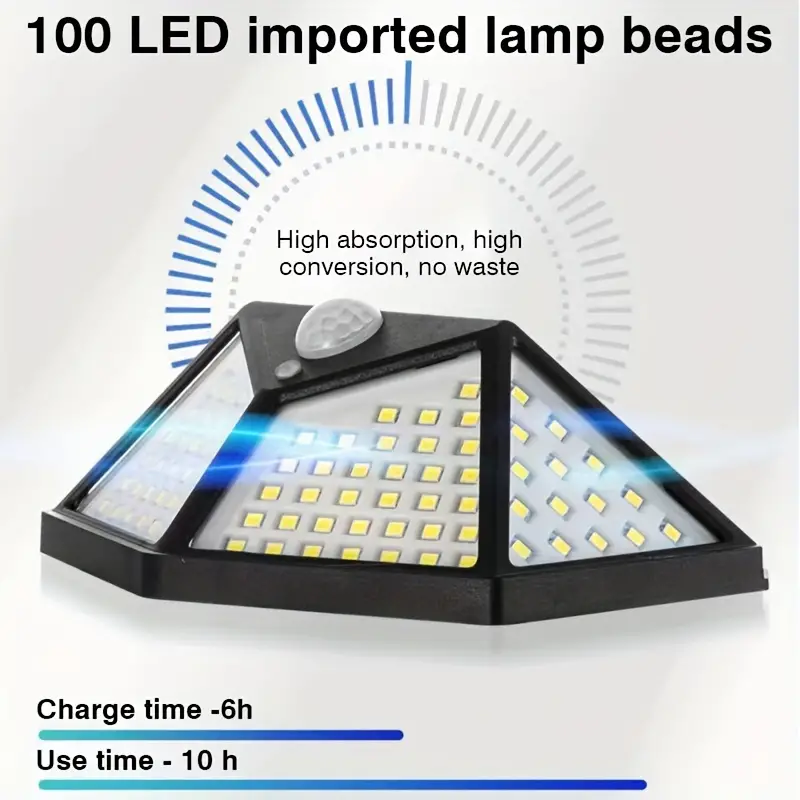 Solar Powered Lights Outdoor 100 LED 3 Lighting Modes Motion Sensor Wall Lamp Waterproof Wall Lights for Fence Yard Pathway
