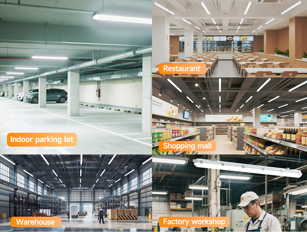 Stock in US LED Tri-Proof Light 4ft 60W 3000K-6500K Wattage 5CCT Selectable IP65 Garage Batten LED Light