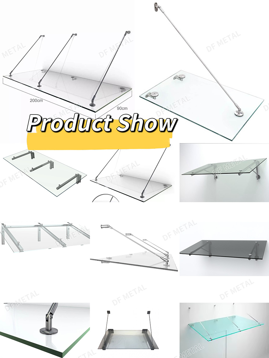 DF Tempered Glass Canopy 1000mm 1200 1500mm Decorative Curved Rain Shelter Outdoor Entrance Awning Window Roof Glass Canopy