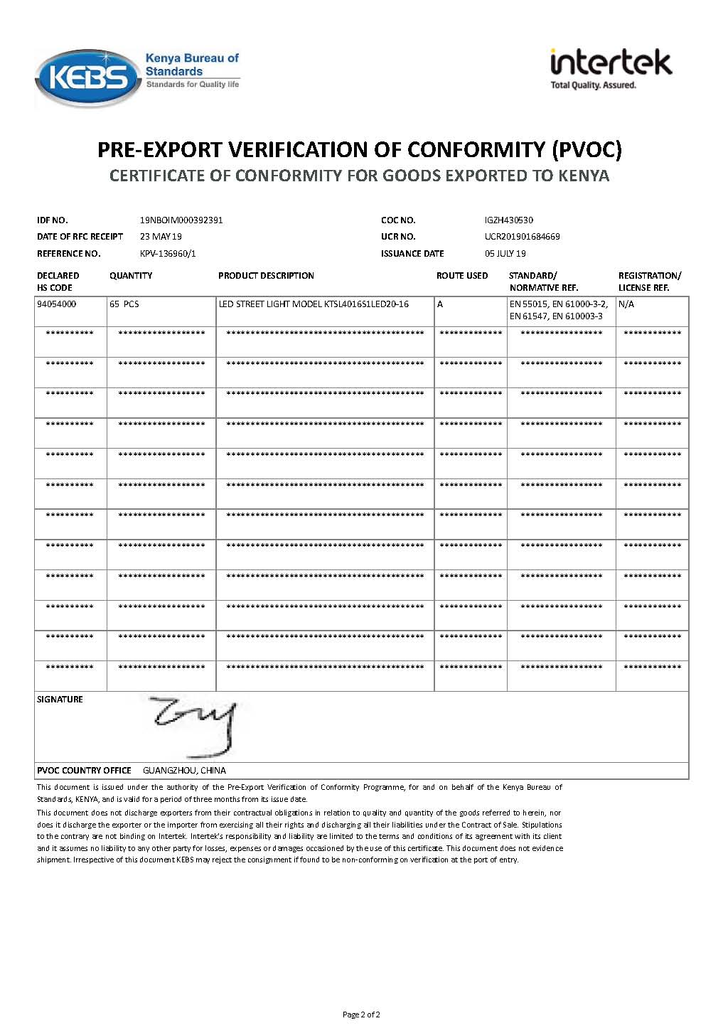 Quality Standard Certificate 2