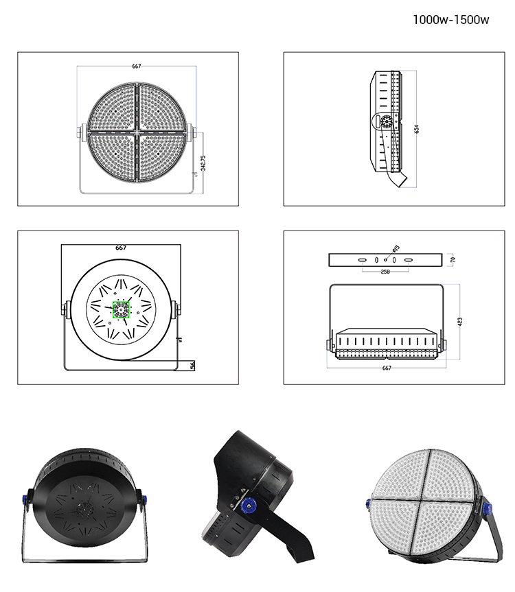 Outdoor Football Stadiums and Sport Fields Flood Light Modules 600W Aluminum LED IP65 Design