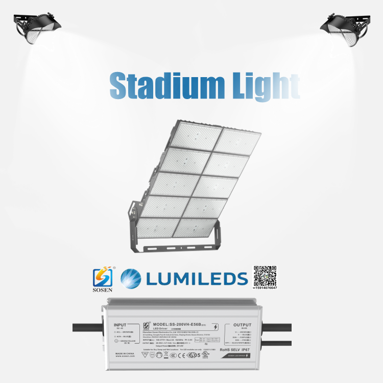 ETL SAA 20 Years Manufacturer Patent Design 400 Watt 800 Watt 1000 Watt Stadium Led Lamp EMC NO Strobe Sosen Led High Mast Light