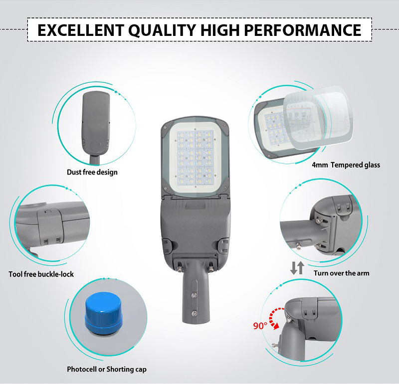 30W 50W 100W 120W 150W 200W 300W Adjustable Mounting Bracket Waterproof IP66 Outdoor LED Street Light for Road