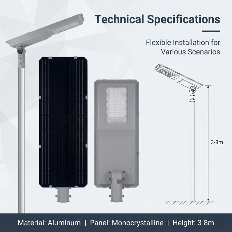 Energy Saving All in One Solar Street Light LED Integrated Solar Powered Street Light for Community &amp; Commercial Area