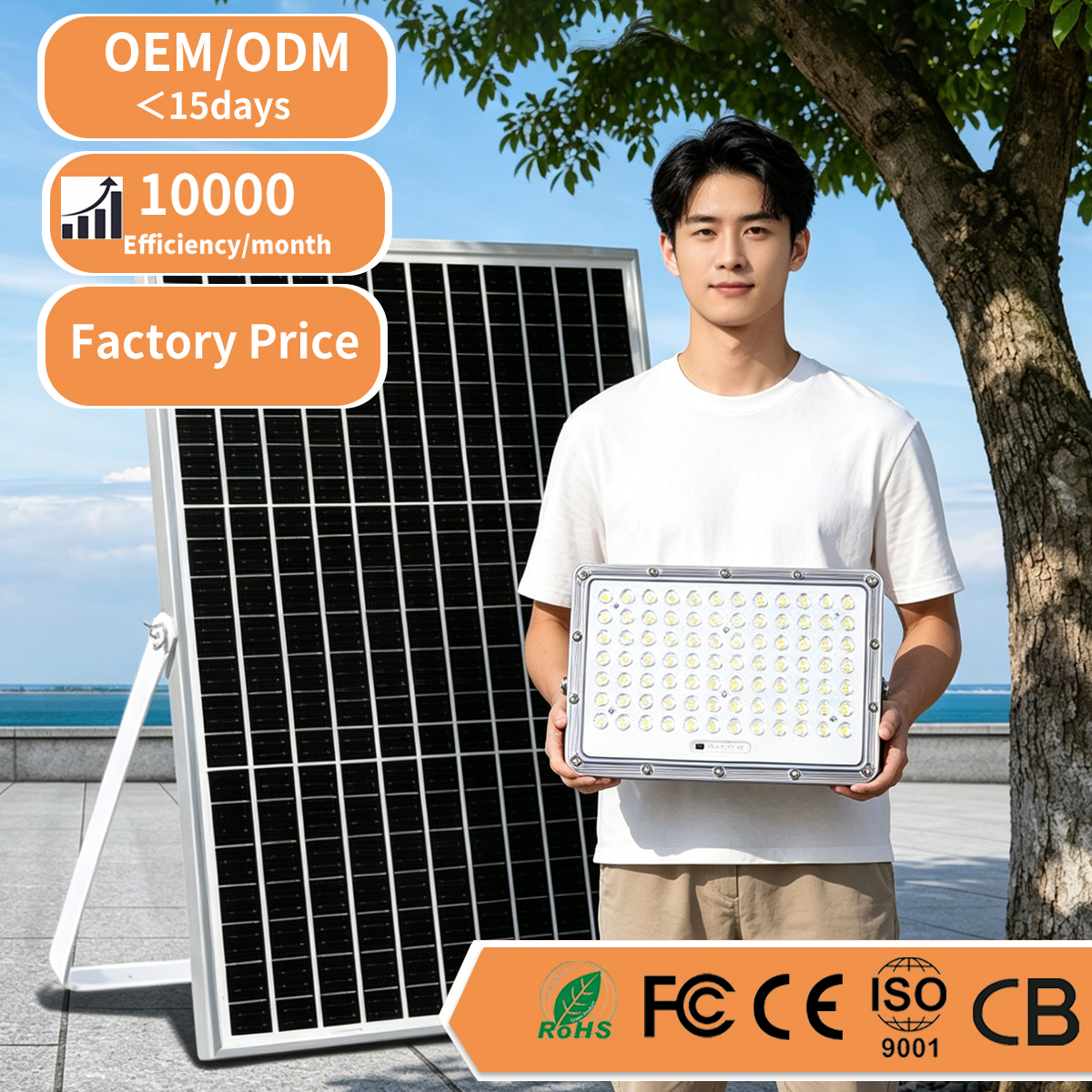 High Brightness 200W 400W Solar LED Flood Light IP65 Waterproof Light Control Aluminum Body for Garden Parking Lot Factory