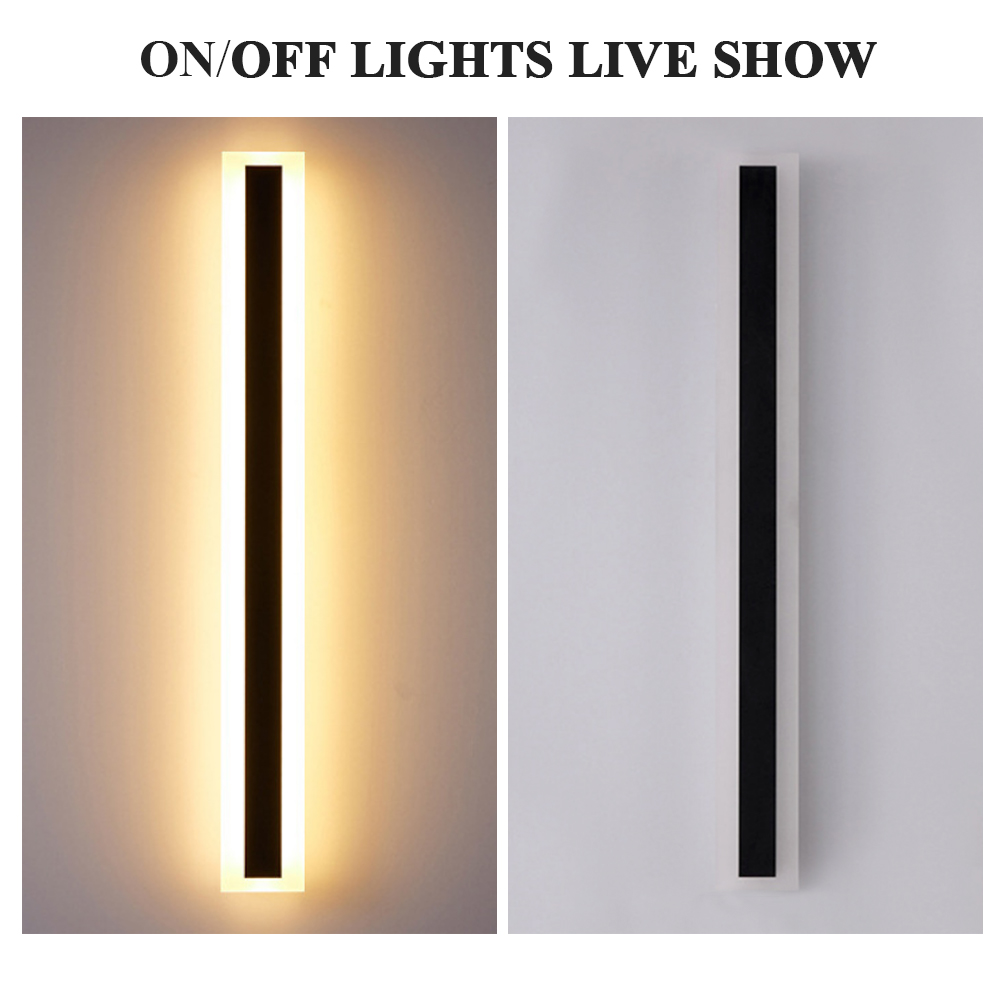 110V 220V Modern Outdoor Exterior Linear Strip Wall Lamp 3000K 6000K Warm White Garden Sconce Long LED Wall Light