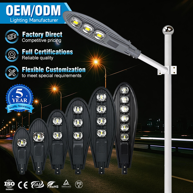 Best Quality Aluminum 30w 50w 100w 150w 200w 250w Outdoor Road Lamps Ip66 Waterproof Street Lights COB Cobra Led Street Light