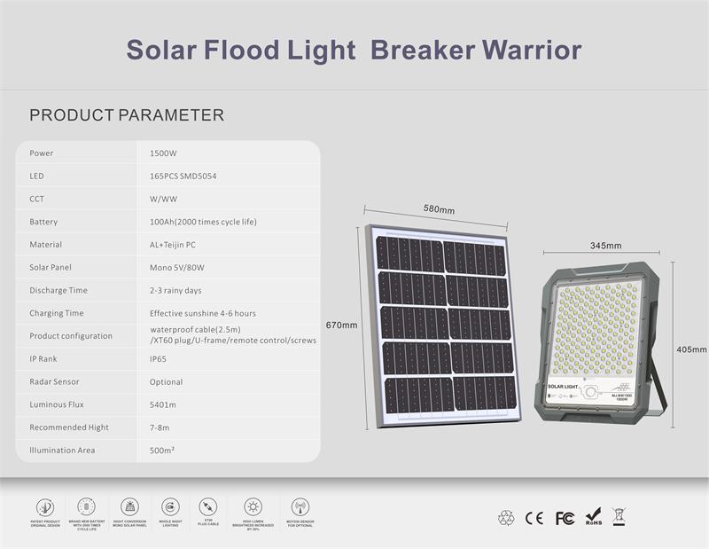 Solar Floodlight Aluminum Spotlight Focus Lamp Waterproof Radar Sensor 60W 100W 200W 300W 500W 800W 1200W 1500W Outdoor Light