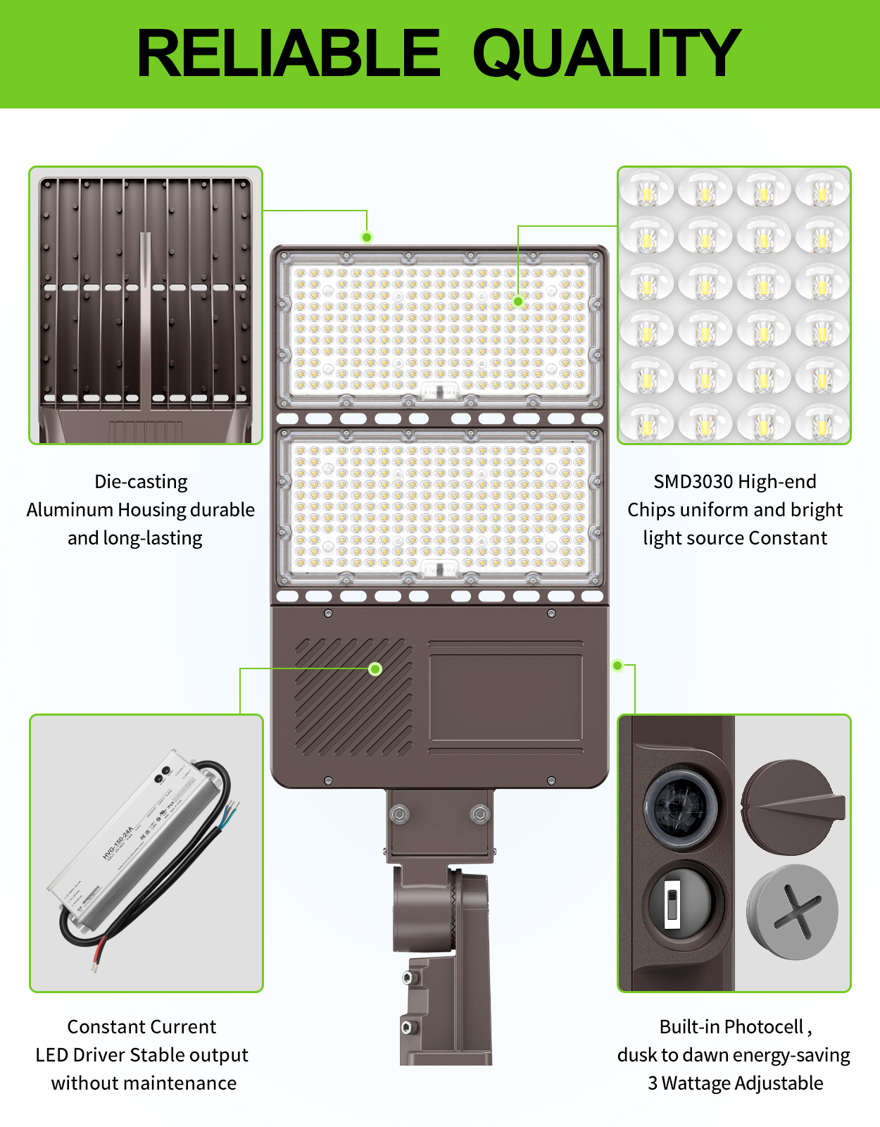 Outdoor Area Lamp US CA Stock 150W 200W 240W 320W 400W 500W Road Fixture Industrial LED Pole Parking Lot Smart Street Lights