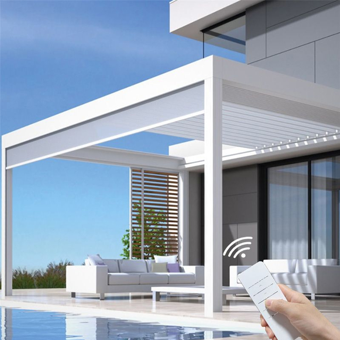 DEEZON Retractable Motorized Aluminum Louvered Roof Waterproof Dimmable Rgb Lighting Luxury Bioclimatic Pergola System