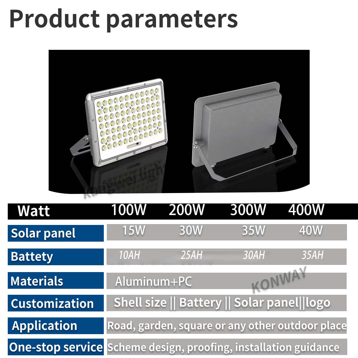 High Brightness 200W 400W Solar LED Flood Light IP65 Waterproof Light Control Aluminum Body for Garden Parking Lot Factory