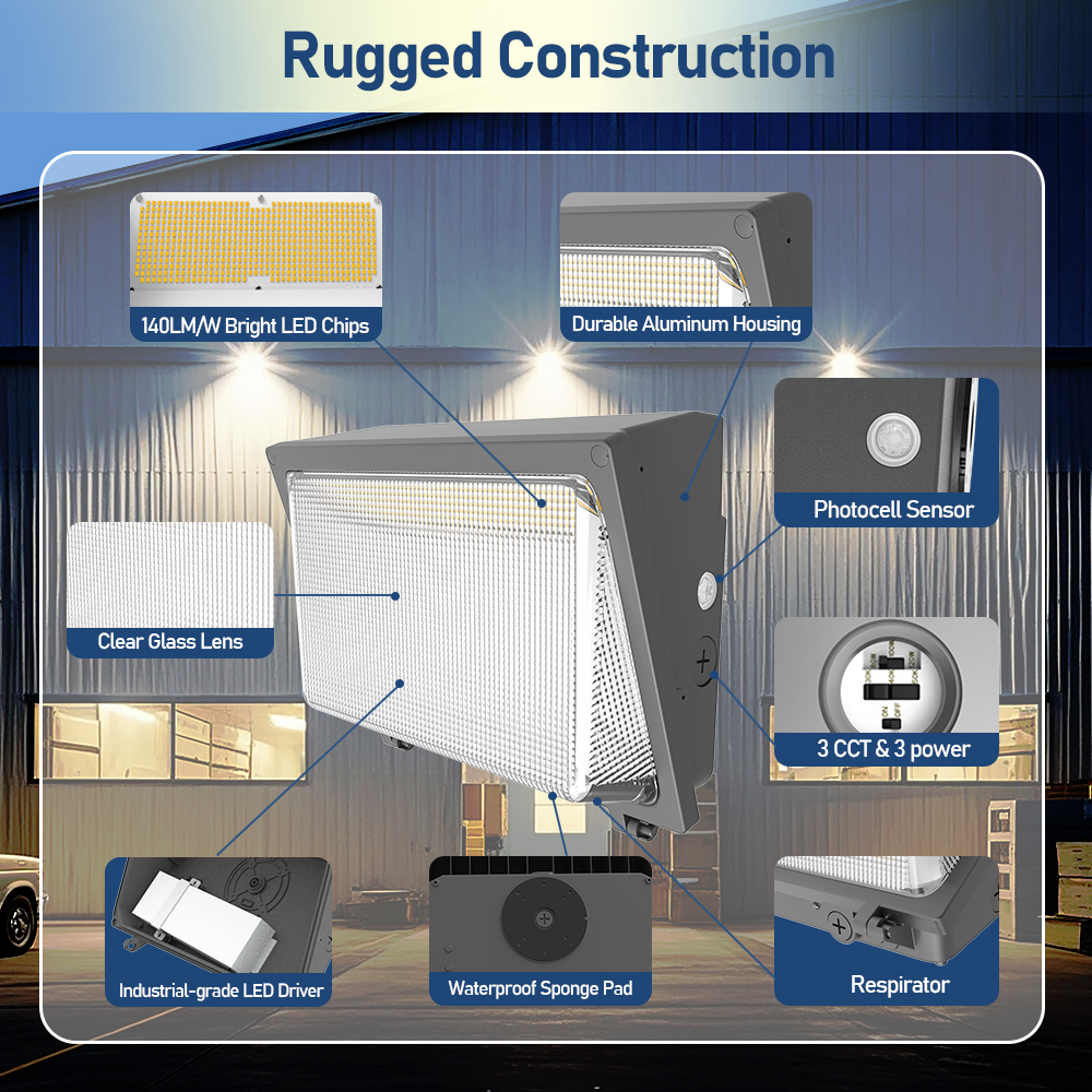 USA Stock IP65 Aluminum 80W LED Wall Pack Light Dusk-to-Dawn Photocell Full Cutoff Square for Outdoor Use House Garage 120-277V