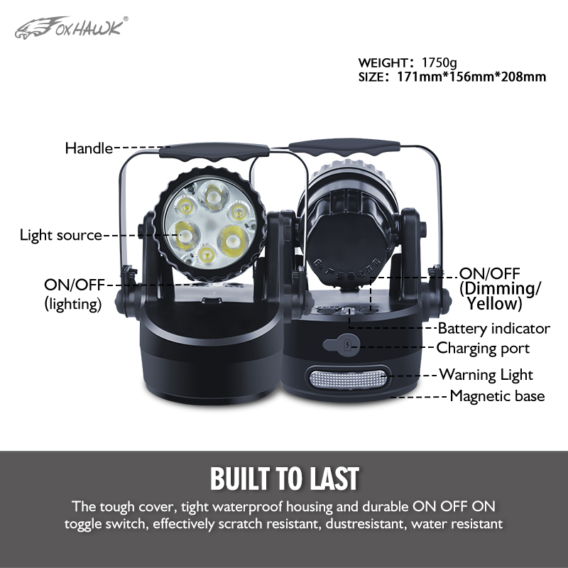 Foxhawk High Power LED IP66 Portable Explosion Proof Searchlight Super Bright Landscape Night Emergency Rescue Work Light
