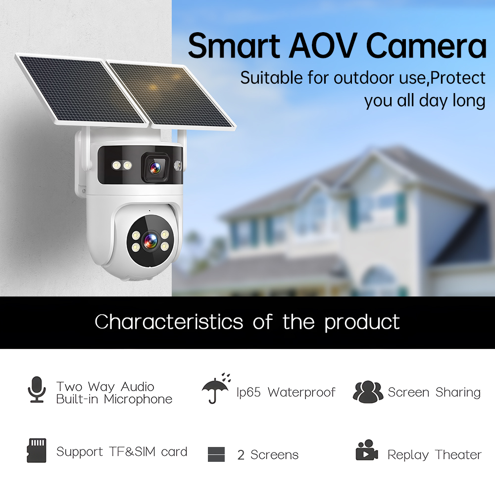 Dual Lens Outdoor Memory Card Motion Detection Solar Panel Energy Low Power 4G Security Network PTZ Solar Camera