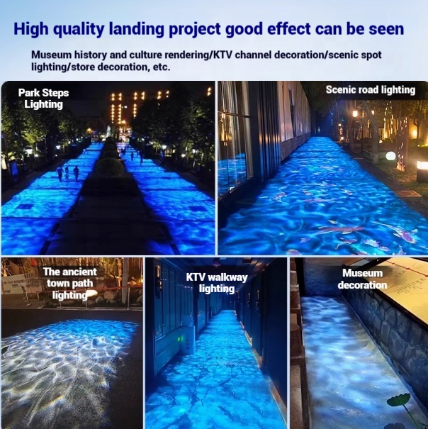 Custom Logo Dynamic Wave Effect Square Water Ripple Projector Light Indoor/Outdoor Waterproof Ground Lighting for Road Garden