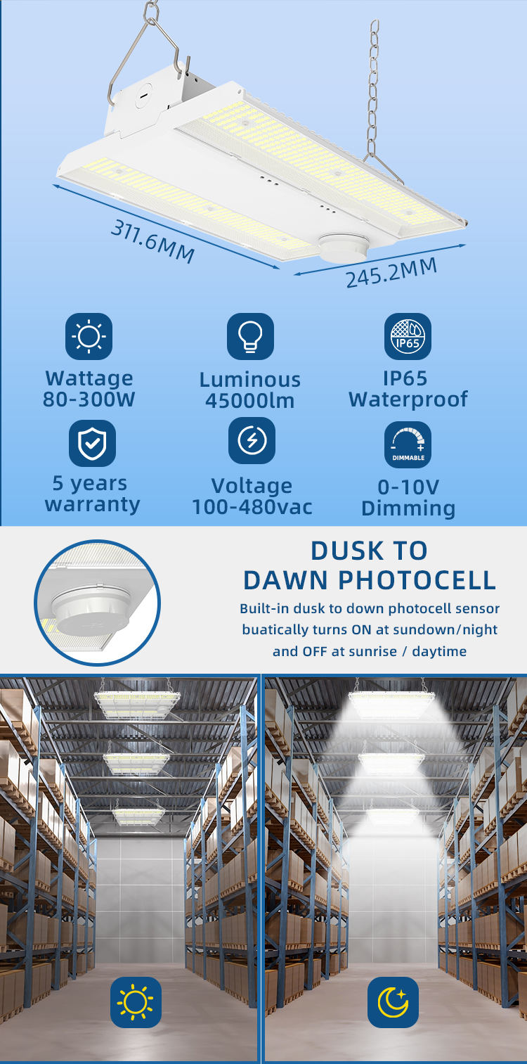 240W IP65 Linear High Bay for Lights for Commercial Warehouse Lighting