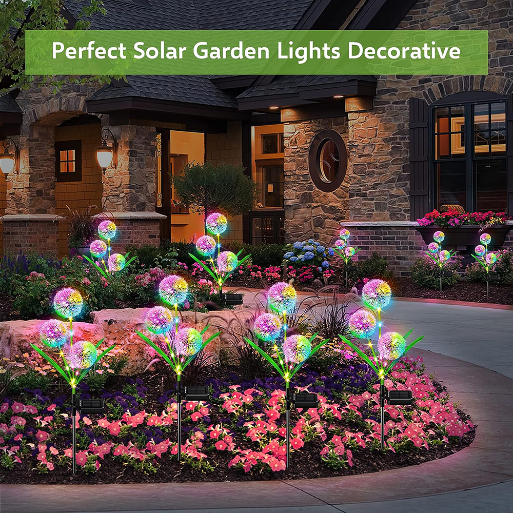 Outdoor Waterproof LED Decorative Light Lamp Solar Dandelion Flower Light for Backyard &amp; Exterior Garden Patio Decoration