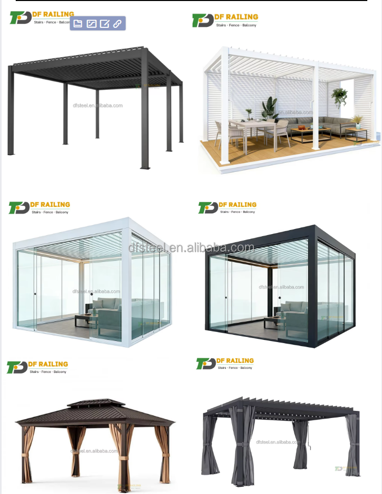 DF Tec Outdoor Aluminium Canopy Wall Mounted Waterproof Louver Opening Roof Cover Motorized Pergola Gazebo